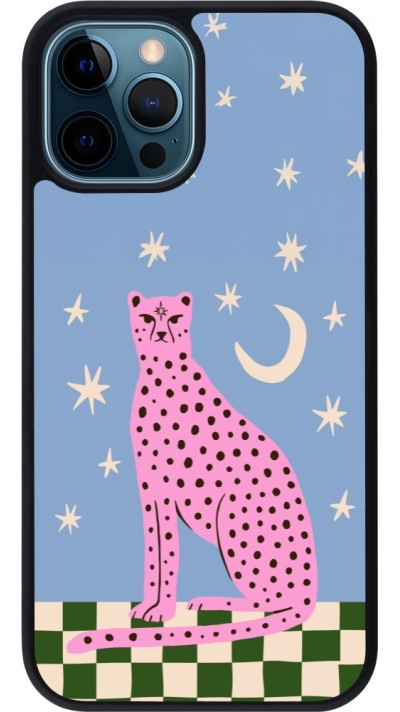 iPhone 12 / 12 Pro Case Hülle - Silikon schwarz Pink leopard with stars 2026