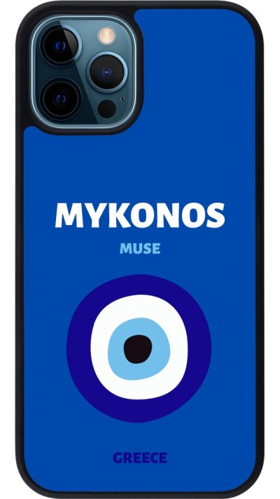 iPhone 12 / 12 Pro Case Hülle - Silikon schwarz Pop Summer Destination Mykonos