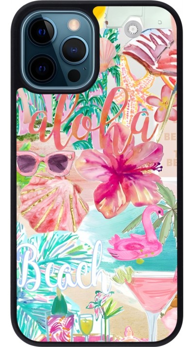 iPhone 12 / 12 Pro Case Hülle - Silikon schwarz Preppy Collage Aloha