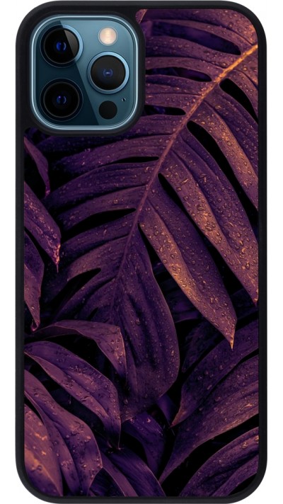 iPhone 12 / 12 Pro Case Hülle - Silikon schwarz Purple Light Leaves