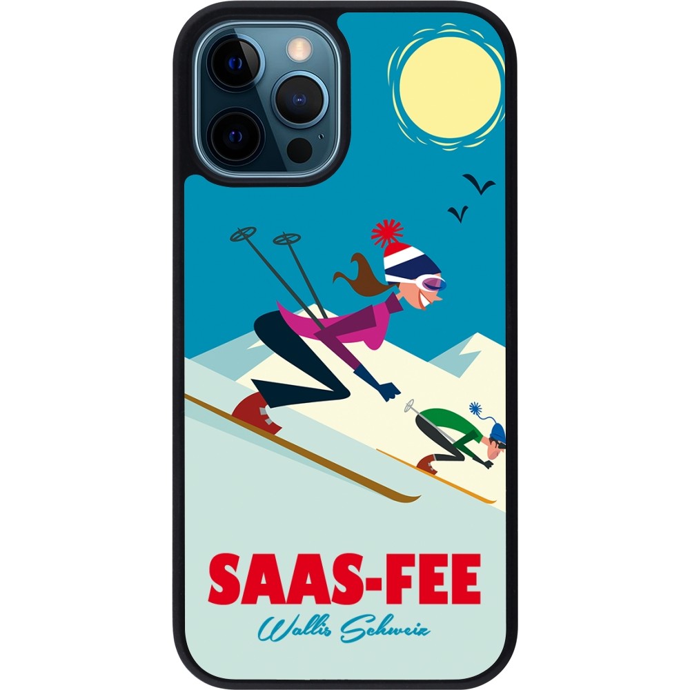 iPhone 12 / 12 Pro Case Hülle - Silikon schwarz Saas-Fee Ski Downhill