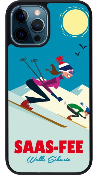iPhone 12 / 12 Pro Case Hülle - Silikon schwarz Saas-Fee Ski Downhill