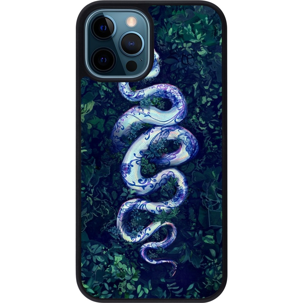 iPhone 12 / 12 Pro Case Hülle - Silikon schwarz Snake Blue Anaconda