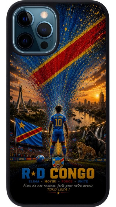 iPhone 12 / 12 Pro Case Hülle - Silikon schwarz Fussball Demokratische Republik Kongo splash 2026