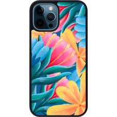 iPhone 12 / 12 Pro Case Hülle - Silikon schwarz Spring 23 colorful flowers