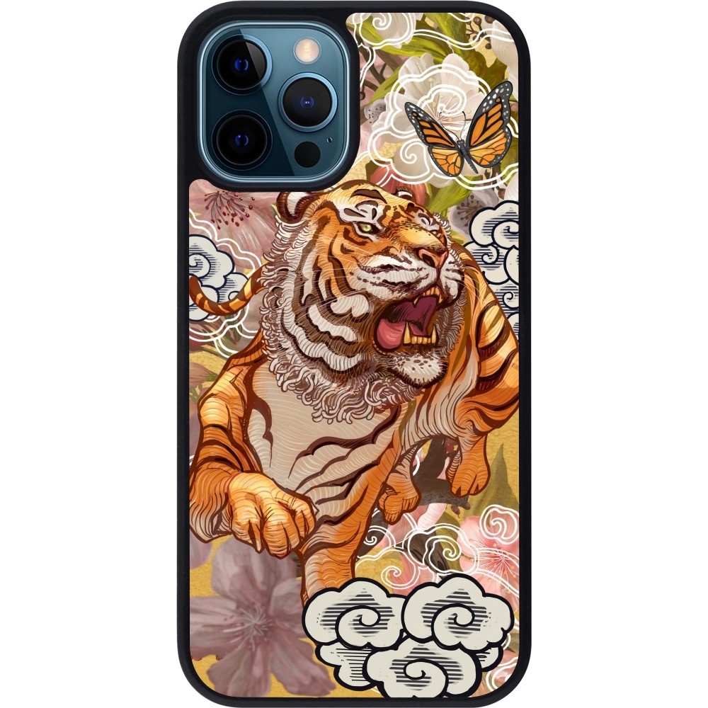 iPhone 12 / 12 Pro Case Hülle - Silikon schwarz Spring 23 japanese tiger