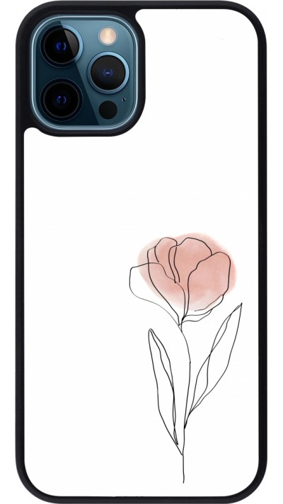 iPhone 12 / 12 Pro Case Hülle - Silikon schwarz Spring 23 minimalist flower