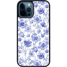 iPhone 12 / 12 Pro Case Hülle - Silikon schwarz Spring 23 watercolor blue flowers