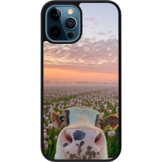 iPhone 12 / 12 Pro Case Hülle - Silikon schwarz Cow with tulips Spring 2026