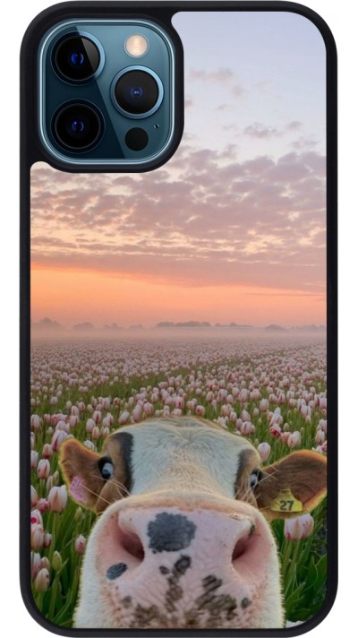 iPhone 12 / 12 Pro Case Hülle - Silikon schwarz Cow with tulips 2026