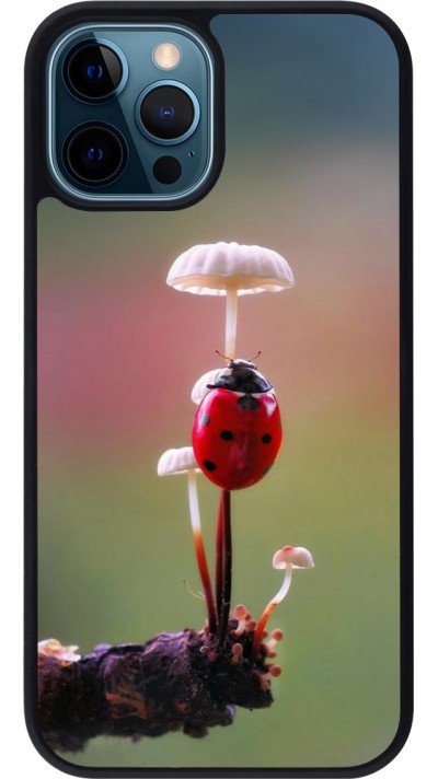 iPhone 12 / 12 Pro Case Hülle - Silikon schwarz Ladybird on a mushroom 2026