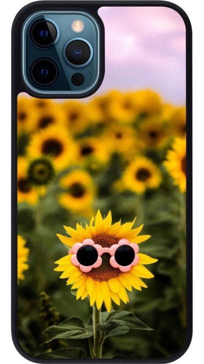 iPhone 12 / 12 Pro Case Hülle - Silikon schwarz Sunflower with glasses 2026