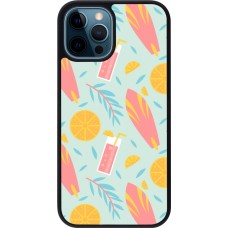 iPhone 12 / 12 Pro Case Hülle - Silikon schwarz Summer 2025 Pattern citron