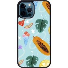iPhone 12 / 12 Pro Case Hülle - Silikon schwarz Summer 2025 Pattern papaya
