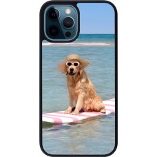 iPhone 12 / 12 Pro Case Hülle - Silikon schwarz Summer Dog on Paddle