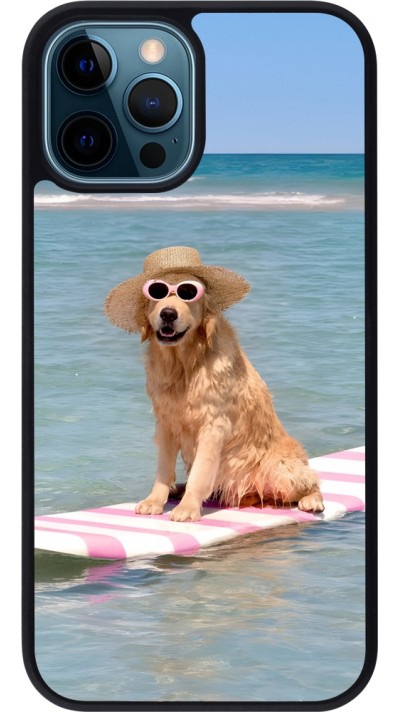 iPhone 12 / 12 Pro Case Hülle - Silikon schwarz Summer Dog on Paddle