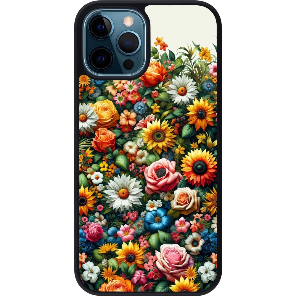 iPhone 12 / 12 Pro Case Hülle - Silikon schwarz Sommer Blumenmuster