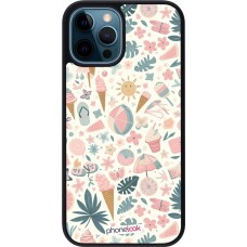 iPhone 12 / 12 Pro Case Hülle - Silikon schwarz Sommer Pink Muster