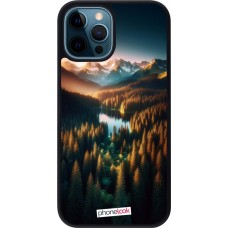 iPhone 12 / 12 Pro Case Hülle - Silikon schwarz Sonnenuntergang Waldsee