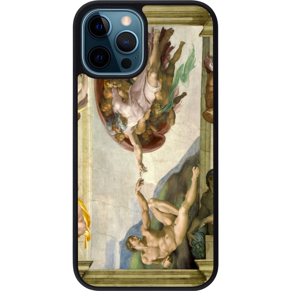 iPhone 12 / 12 Pro Case Hülle - Silikon schwarz Kunstbild - Die Erschaffung Adams - Michelangelo