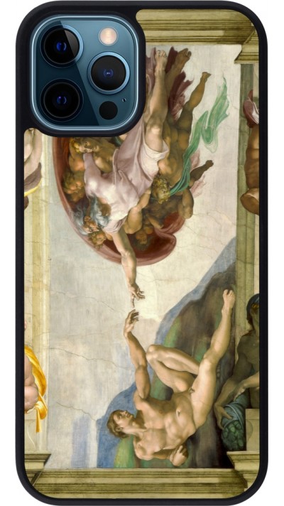 iPhone 12 / 12 Pro Case Hülle - Silikon schwarz Kunstbild - Die Erschaffung Adams - Michelangelo