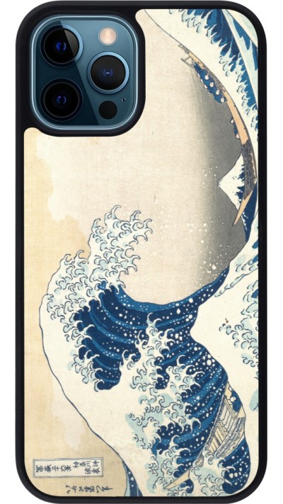 iPhone 12 / 12 Pro Case Hülle - Silikon schwarz Kunstbild - Die große Welle vor Kanagawa - Hokusai
