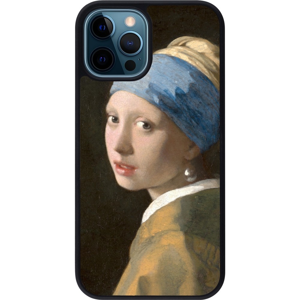 iPhone 12 / 12 Pro Case Hülle - Silikon schwarz Kunstbild - Das Mädchen mit dem Perlenohrring - Jan Vermeer