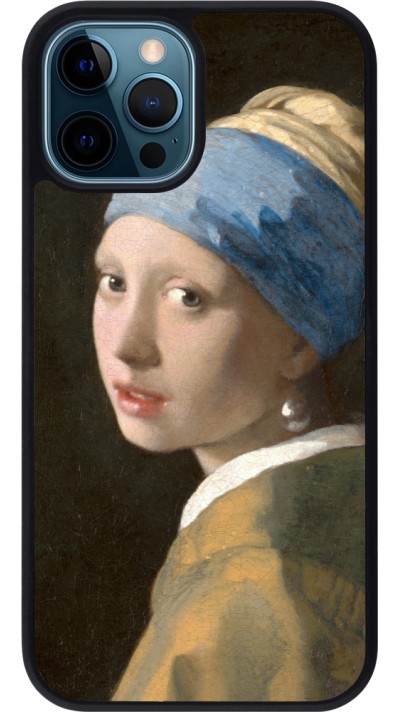 iPhone 12 / 12 Pro Case Hülle - Silikon schwarz Kunstbild - Das Mädchen mit dem Perlenohrring - Jan Vermeer