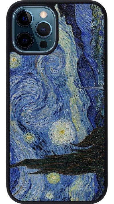 iPhone 12 / 12 Pro Case Hülle - Silikon schwarz Kunstbild - Sternennacht - Van Gogh