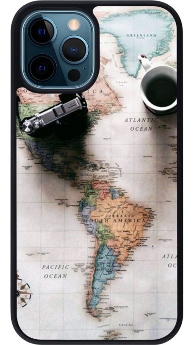 Coque iPhone 12 / 12 Pro - Silicone rigide noir Travel 01