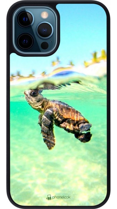 Coque iPhone 12 / 12 Pro - Silicone rigide noir Turtle Underwater