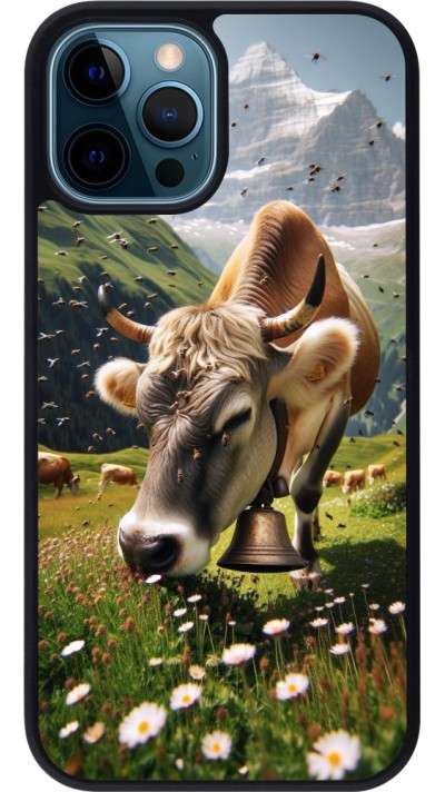 iPhone 12 / 12 Pro Case Hülle - Silikon schwarz Kuh Berg Wallis