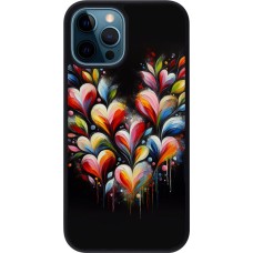 iPhone 12 / 12 Pro Case Hülle - Silikon schwarz Valentin 2024 Schwarzes Herz Abstrakt