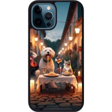 iPhone 12 / 12 Pro Case Hülle - Silikon schwarz Valentin 2024 Hund & Katze Kerzenlicht