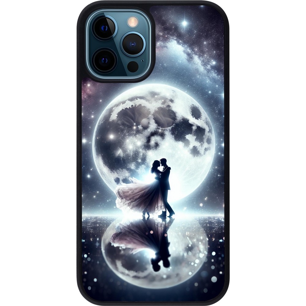 iPhone 12 / 12 Pro Case Hülle - Silikon schwarz Valentin 2024 Liebe unter dem Mond