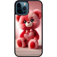iPhone 12 / 12 Pro Case Hülle - Silikon schwarz Valentin 2024 Rosaroter Teddybär