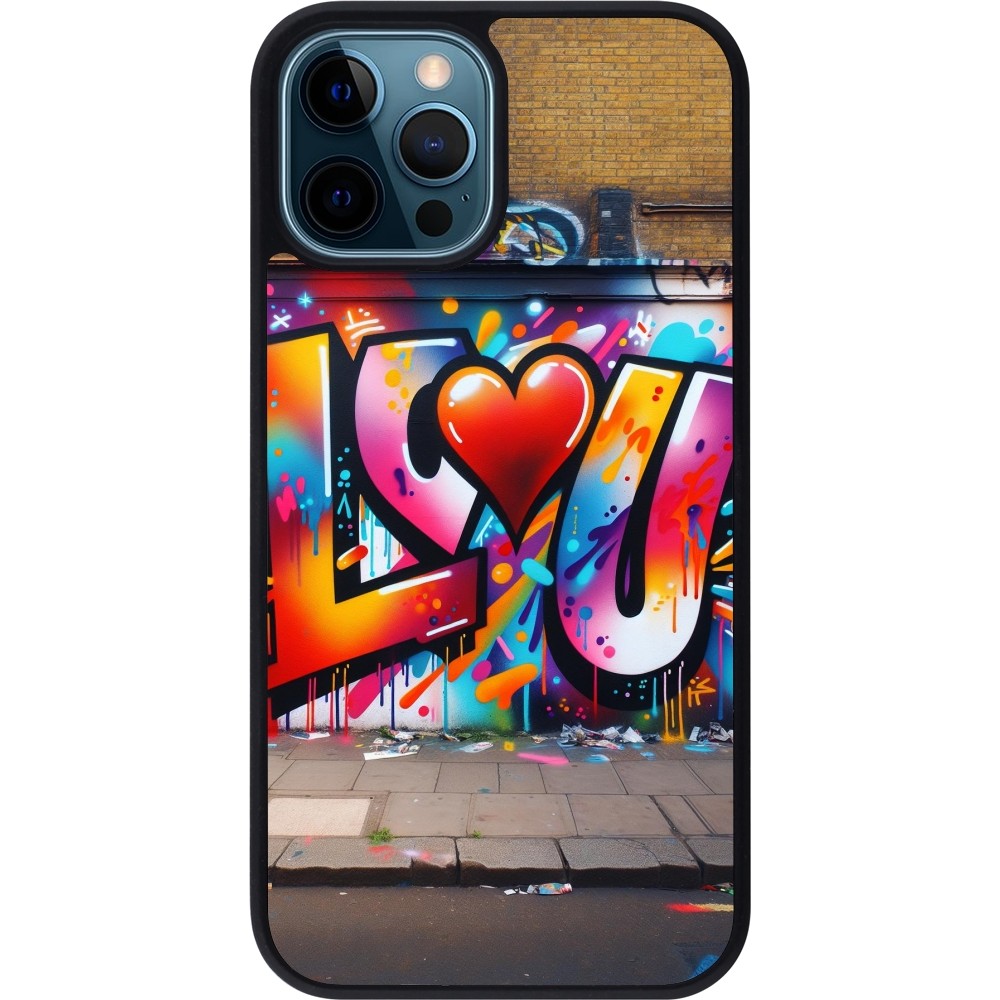iPhone 12 / 12 Pro Case Hülle - Silikon schwarz Valentin 2025 Liebe U Tag