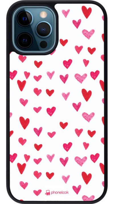 Coque iPhone 12 / 12 Pro - Silicone rigide noir Valentine 2022 Many pink hearts