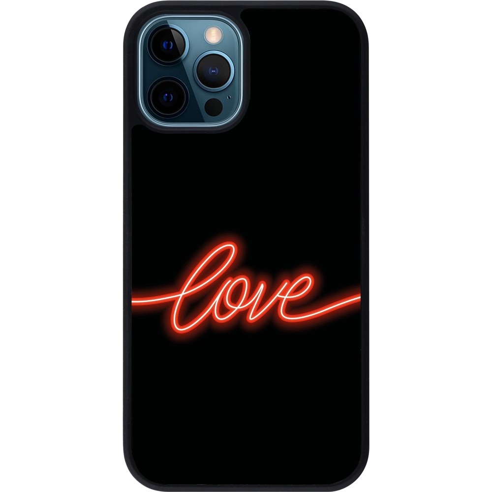 iPhone 12 / 12 Pro Case Hülle - Silikon schwarz Valentine 2023 neon love