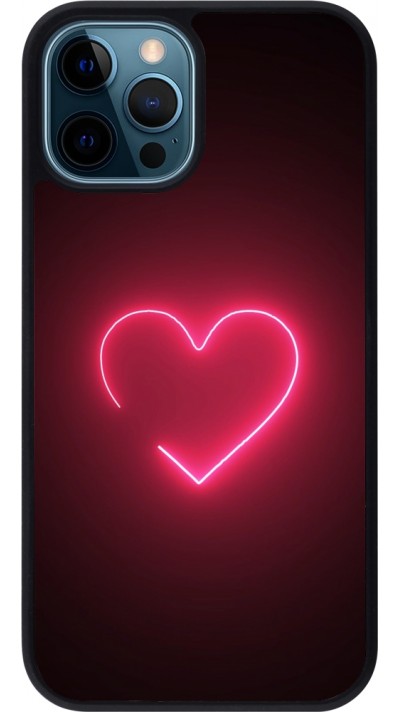 iPhone 12 / 12 Pro Case Hülle - Silikon schwarz Valentine 2023 single neon heart