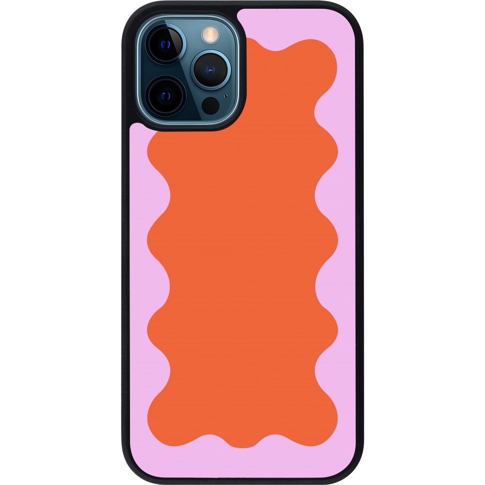 iPhone 12 / 12 Pro Case Hülle - Silikon schwarz Wavy Rectangle Orange Pink