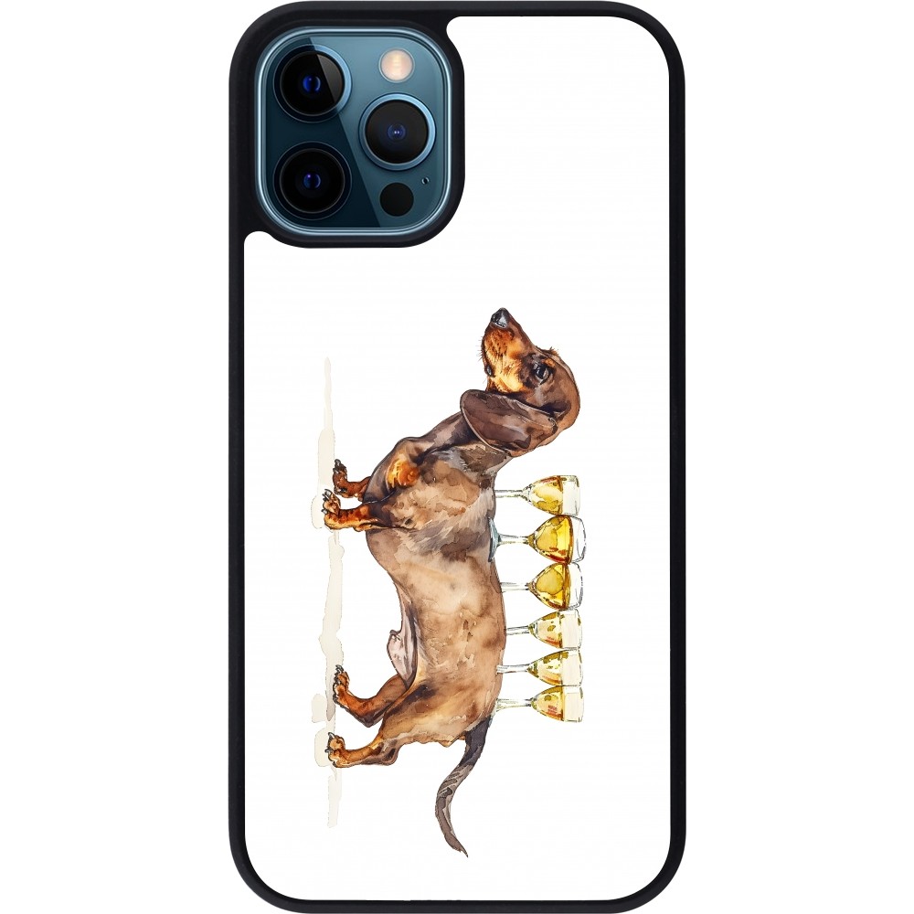 iPhone 12 / 12 Pro Case Hülle - Silikon schwarz Wine Teckel