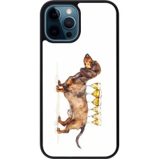 iPhone 12 / 12 Pro Case Hülle - Silikon schwarz Wine Teckel