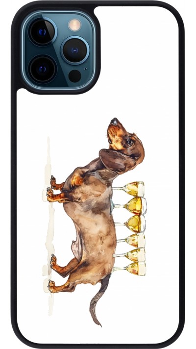 iPhone 12 / 12 Pro Case Hülle - Silikon schwarz Wine Teckel