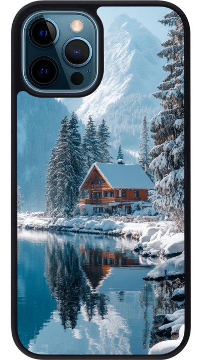 iPhone 12 / 12 Pro Case Hülle - Silikon schwarz Winter 25 Winter house forest day
