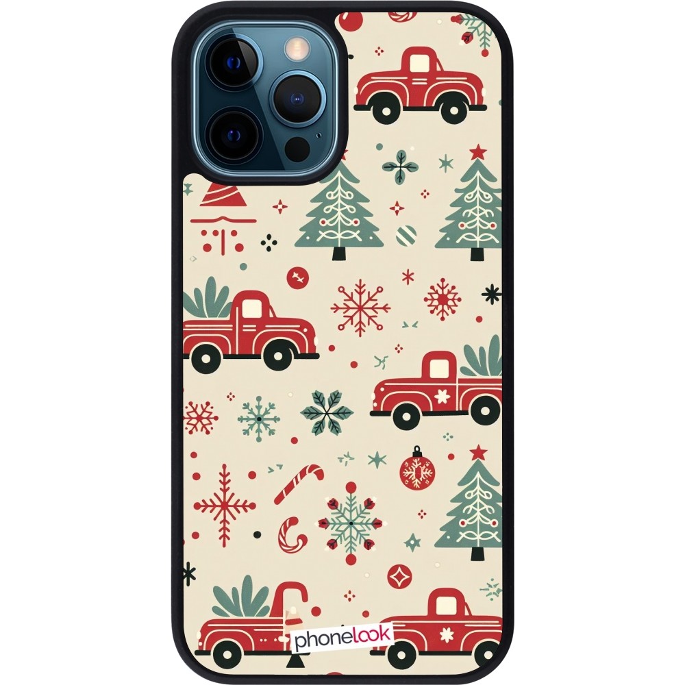 iPhone 12 / 12 Pro Case Hülle - Silikon schwarz Weihnachten 2024 Lkw Tanne