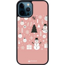 iPhone 12 / 12 Pro Case Hülle - Silikon schwarz Weihnachten 2024 Rose Schneemann Weihnachten