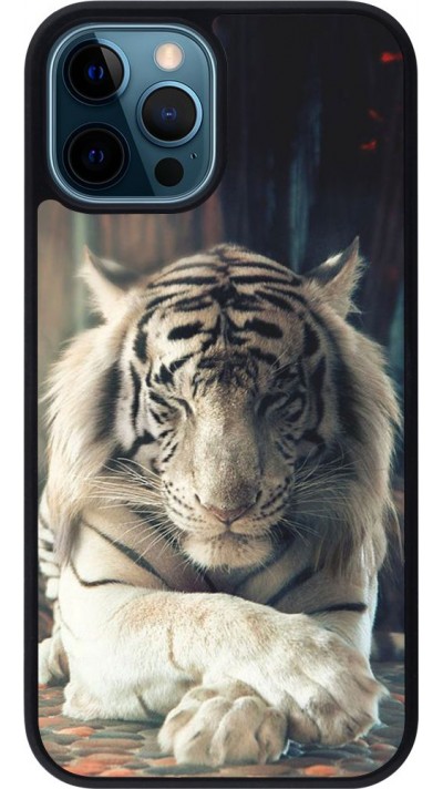 Coque iPhone 12 / 12 Pro - Silicone rigide noir Zen Tiger