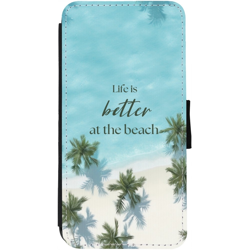 iPhone 12 / 12 Pro Case Hülle - Wallet schwarz Summer 2025 Life is better at the beach