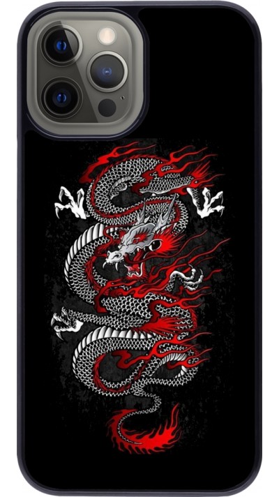 iPhone 12 Pro Max Case Hülle - Japanese style Dragon Tattoo Red Black